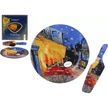 Skleněný tácek 30cm s lopatkou V.van Gogh The Caffe Terrace, CARMANI,1981227 (Skleněný tác kulatý o průměru 30 cm s lopatkou na servírování zákusků)