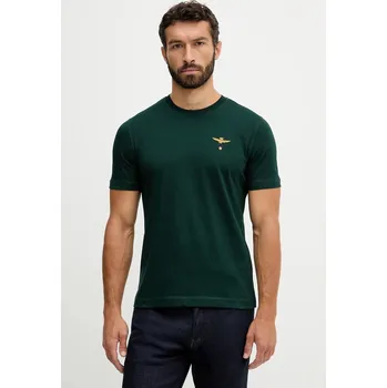 Bavlněné tričko Aeronautica Militare pánské, zelená barva, s aplikací, TS1580UJ00372 77A, vel. L