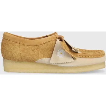 Dámské mokasíny Semišové mokasíny Clarks Originals Wallabee dámské, hnědá barva, na klínku, 26176524, 39, 88X