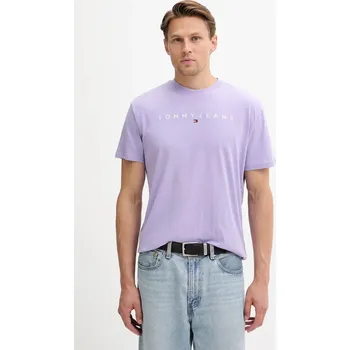 Pánské tričko Bavlněné tričko Tommy Jeans pánské, béžová barva, s aplikací, DM0DM20744 04X, vel. XL