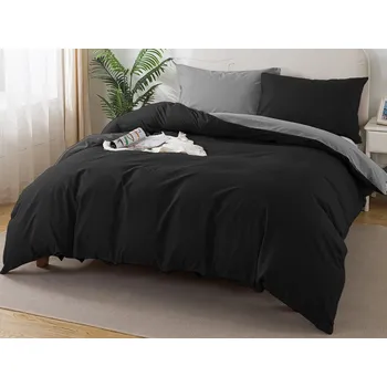 Povlečení XPOSE® Prodloužené bavlněné Renforcé povlečení EVITA DUO - tmavě šedé/černé 140x220 cm, 70x90 cm, Bavlna RENFORCÉ + Prodloužená možnost vrácení zboží do 50 dnů