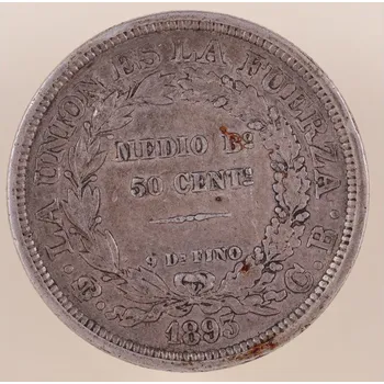 Bolívie – 50 centavos 1893, Potosí, „La Unión es la Fuerza“ 11,28 g