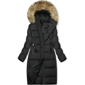 Černá dlouhá zimní bunda s kožešinou