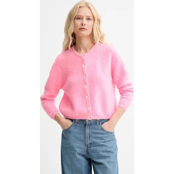 Dámský svetr Vlněný kardigan American Vintage GILET ML COL ROND VITO19E růžová 30X, vel. S
