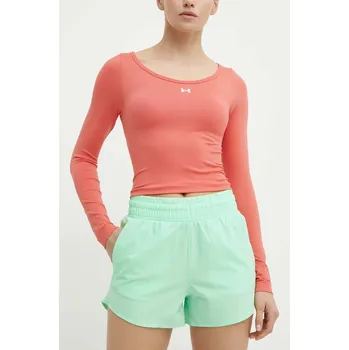 Tréninkové šortky Under Armour Flex zelená barva, hladké, high waist, 1376935 70X, vel. S