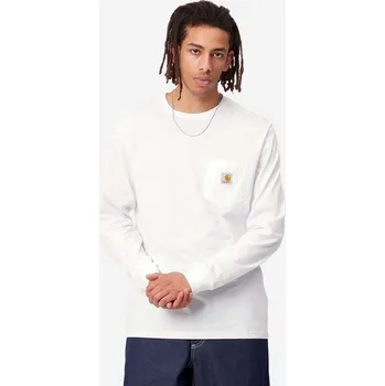 Pánské tričko Bavlněné tričko s dlouhým rukávem Carhartt WIP L/S Pocket T-Shirt bílá barva, I030437-WHITE, XL, 00X