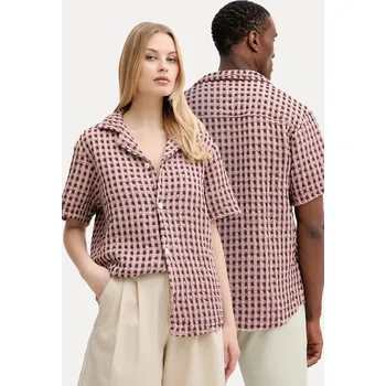 Pánská košile Bavlněná košile OAS hnědá barva, relaxed 7006 39X, vel. S