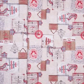 Tegatex Vánoční látka metráž – Stromečky a sáňky červená metráž