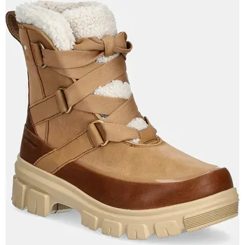 Dámská zimní obuv Kožené kotníkové boty Sorel TORINO V RESORT WP OUTDR dámské, hnědá barva, na platformě, lehce zateplené, 2106711253 82X, EUR 37
