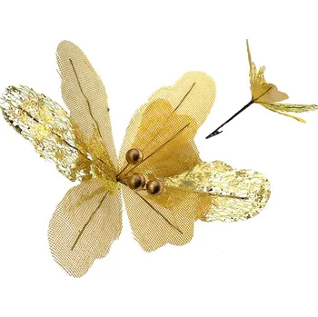 Vánoční dekorace Euro Habitat Umělá květina s bobulemi na klipu 23 cm - Zlatá, flexibilní dekorace