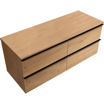 Koupelnový nábytek CERANO - Koupelnová skříňka pod umyvadlo s úchytkou/deskou pod umyvadlo Velora - 18 mm - dub medový, černá úchytka - 158x53x45,2 cm