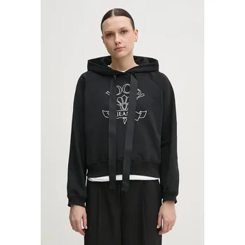 Dámská mikina Bavlněná mikina Joop! dámská, černá barva, s kapucí, s aplikací, 30046176 99X, vel. M