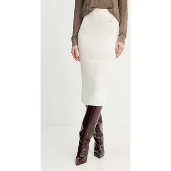 Dámská sukně Sukně s příměsí vlny Armani Exchange béžová barva, midi, XW001309 AF13774 XW001309.AF13774 01X, vel. S