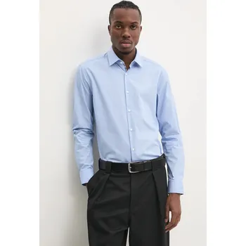 Pánská košile Bavlněná košile HUGO modrá barva, slim, s klasickým límcem, 50534044 05X, vel. 39