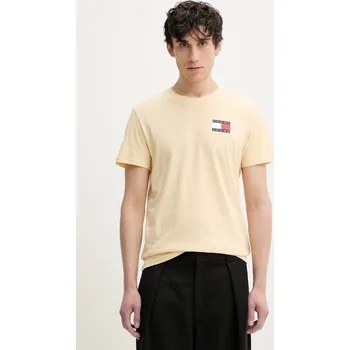 Pánské tričko Bavlněné tričko Tommy Jeans béžová barva, s potiskem, DM0DM20740 10D, vel. L