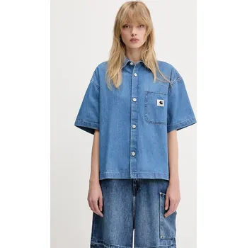 Pánská košile Džínová košile Carhartt WIP S/S Lovilia Shirt dámská, modrá barva, relaxed, s klasickým límcem, I034558, XS, 55X