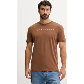 Pánské tričko Bavlněné tričko Tommy Jeans pánské, béžová barva, s aplikací, DM0DM20744 82X, vel. XXL