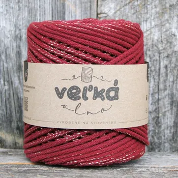 Příze VEĽKÁvlna VEL'KÁvlna bavlněná šňůra na háčkování 5mm Bordó se zlatou nitkou