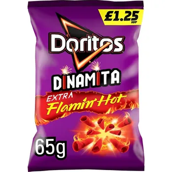 Chips Doritos Dinamita Extra Flamin Hot tortillové kukuřičné chipsy s pálivou příchutí 65 g PM