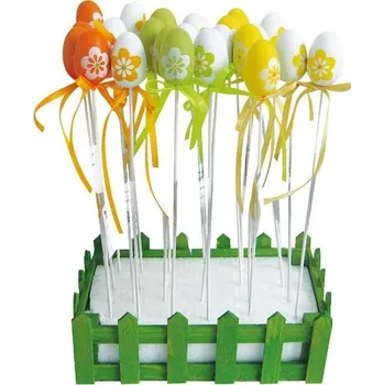 Velikonoční dekorace Velikonoční dřevěné vajíčko s mašlí a kytičkou, zápich špejle