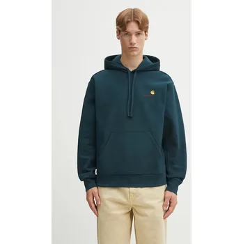 Pánská mikina Mikina Carhartt WIP Hooded American Script pánská, tyrkysová barva, s kapucí, hladká, I028279.0AUXX, XL, 69X