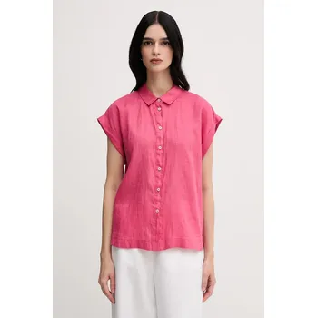 Pánská košile Lněná košile United Colors of Benetton 5BMLDQ06V růžová 42X, vel. XL