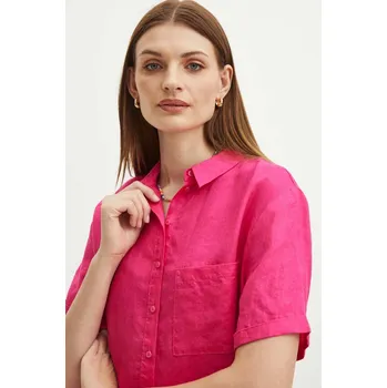 Dámská košile Lněná košile Medicine dámská, růžová barva, regular, s klasickým límcem RS24.KKD902 42X, vel. S
