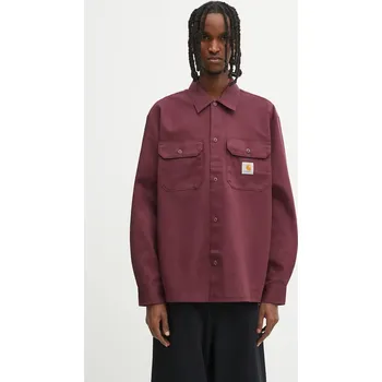 Pánská košile Košile Carhartt WIP L/S Craft pánská, vínová barva, relaxed, s klasickým límcem, I033814.33KXX, XL, 93X