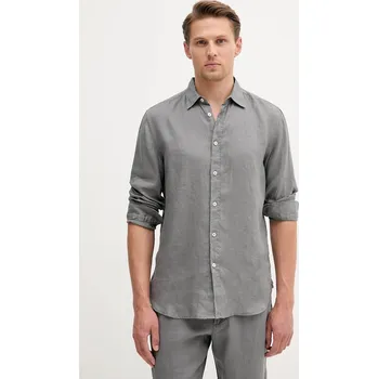 Pánská košile Lněná košile United Colors of Benetton modrá barva, regular, s klasickým límcem, 5BKU5QJG8 90X, vel. M