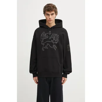 Pánská mikina Bavlněná mikina Carhartt WIP Hooded Hackwork Sweat pánská, černá barva, s kapucí, s aplikací, I035641.2JQXX, XXL, 99X