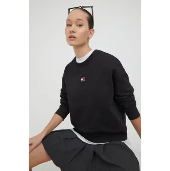 Dámská mikina Bavlněná mikina Tommy Jeans dámská, černá barva, s aplikací, DW0DW17325 99X, vel. XL