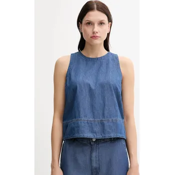 Dámská halenka Bavlněná halenka United Colors of Benetton dámská, modrá barva, hladká, 5DHJDH00Q 95X, vel. L