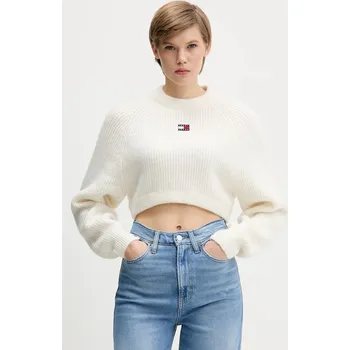 Dámský svetr Svetr z vlněné směsi Tommy Jeans dámský, bílá barva, DW0DW21677 01B, vel. L