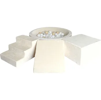 Dětské hřiště 3dílná sametová pěnová hrací sada s bazénkem a 200 míčky (4 barvy) Krémová