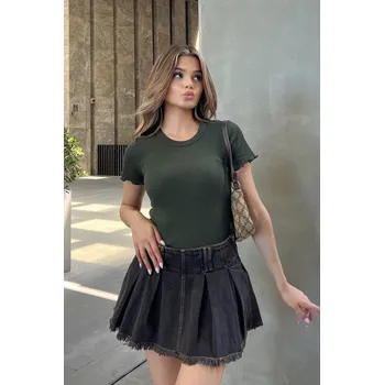 Pánské tričko la & vetta Khaki crop tričko s vlnkovanými rukávy — Ivy Velikost: L