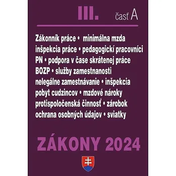 Zákony III A 2024 Pracovnoprávne vzťahy a zamestnávanie: Zákonník práce, Minimálna mzda, Služby zame Kniha