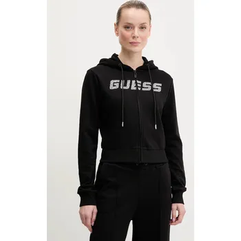 Dámská mikina Bavlněná mikina Guess PRIMULA dámská, černá barva, s kapucí, s aplikací, V5GQ10 KCRP0 V5GQ10.KCRP0 99X, vel. S