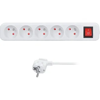 Prodlužovací kabel Solight PP53X prodlužovací přívod 5m, 5 zásuvek, vypínač, 16A/3680W, PVC, bílý