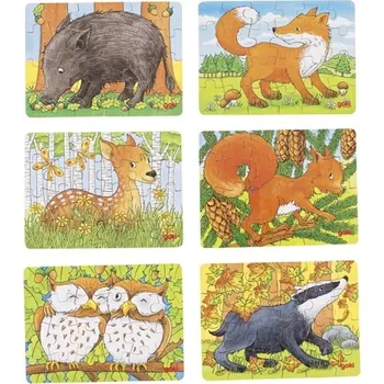 Puzzle Goki Dřevěné minipuzzle Zvířátka z lesa 24 dílků mix motivů