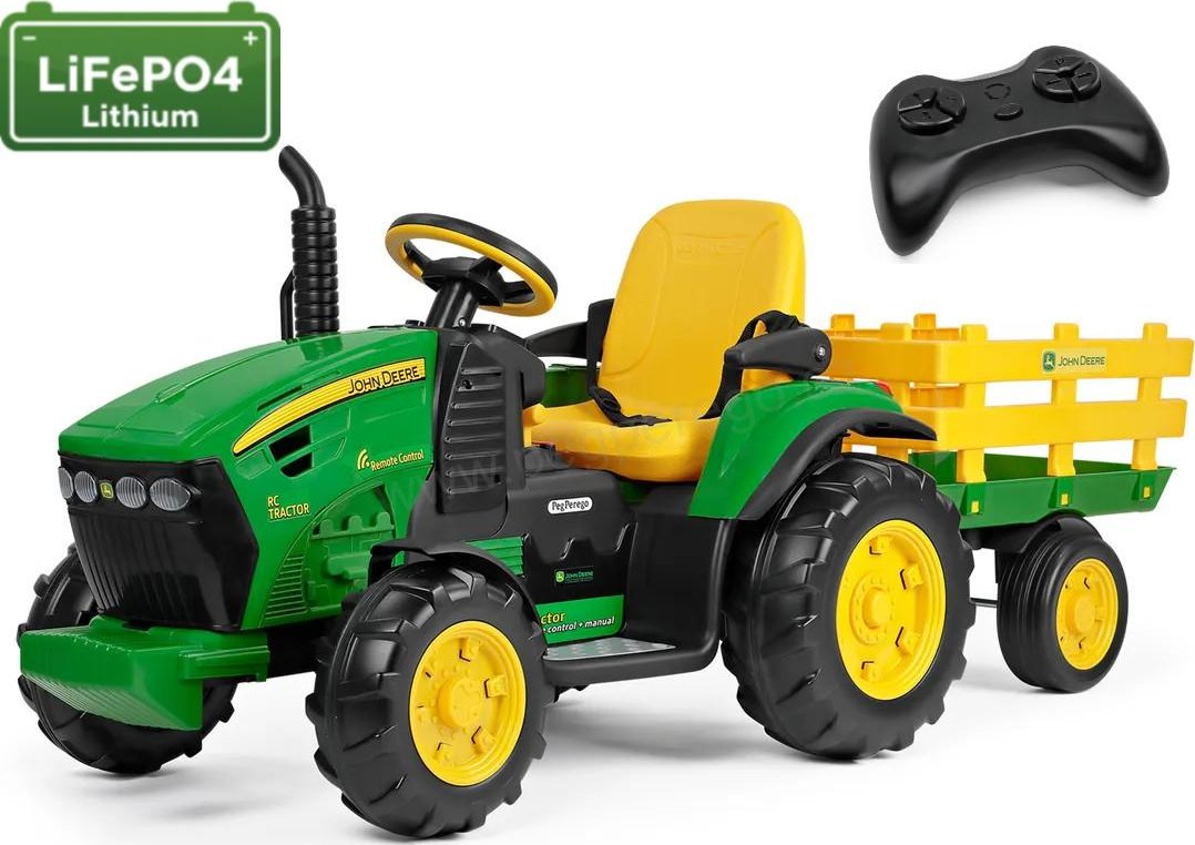 Peg-Pérego JD RC Tractor Lithium 330W 110Wh (dětský traktor na dálkové ovládání s baterií LiFePO4 a s vlekem)