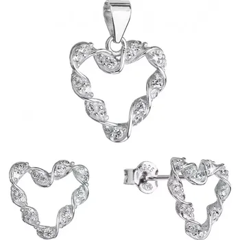 Náušnice Sada šperků se zirkony náušnice a přívěsek bílá zakroucená srdíčka 19031.1