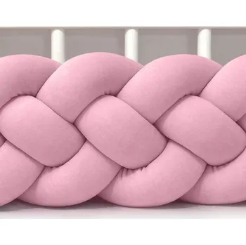 Ochranný mantinel do postýlky - 4-pásmový cop - Tmavě růžový (120-400 cm) 270cm