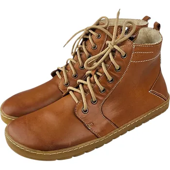 Dámská fitness obuv Dámská zimní kotníčková barefoot obuv na šněrování i zip DEVON oříšková, podšívka z přírodní vlny 41