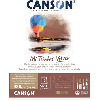 Umělecký papír Skicák na pastel Canson VELVET 24 x 31 cm, 12 listů, 430 g, hnědé tóny / brown tones