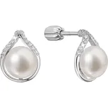 Stříbrné náušnice pecky slza s říční perlou a zirkony bílé 21096.1B