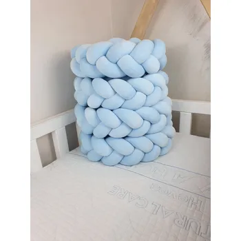 Ochranný mantinel do postýlky - Pletený cop - Světle modrý (120-400 cm) 300cm