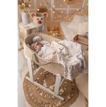 košík pro miminko Ručně háčkovaný Mojžíšův košík pro miminko - dvoubarevný Krémová s Cappuccino