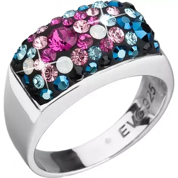Prsten Stříbrný prsten s krystaly Swarovski mix barev modrá růžová 35014.4 velikost 52