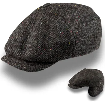 Čepice KRUMLOVANKA Pánská vlněná tvídová bekovka -8- dílná - hnědá (skryté klapky na uši) Ho-057 Vyberte velikost: 56