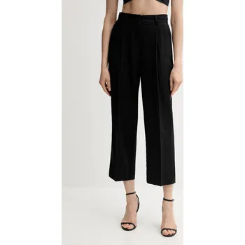 Dámské kalhoty Lněné kalhoty Sisley dámské, černá barva, široké, high waist, 4AGHLF06R 99X, vel. 40